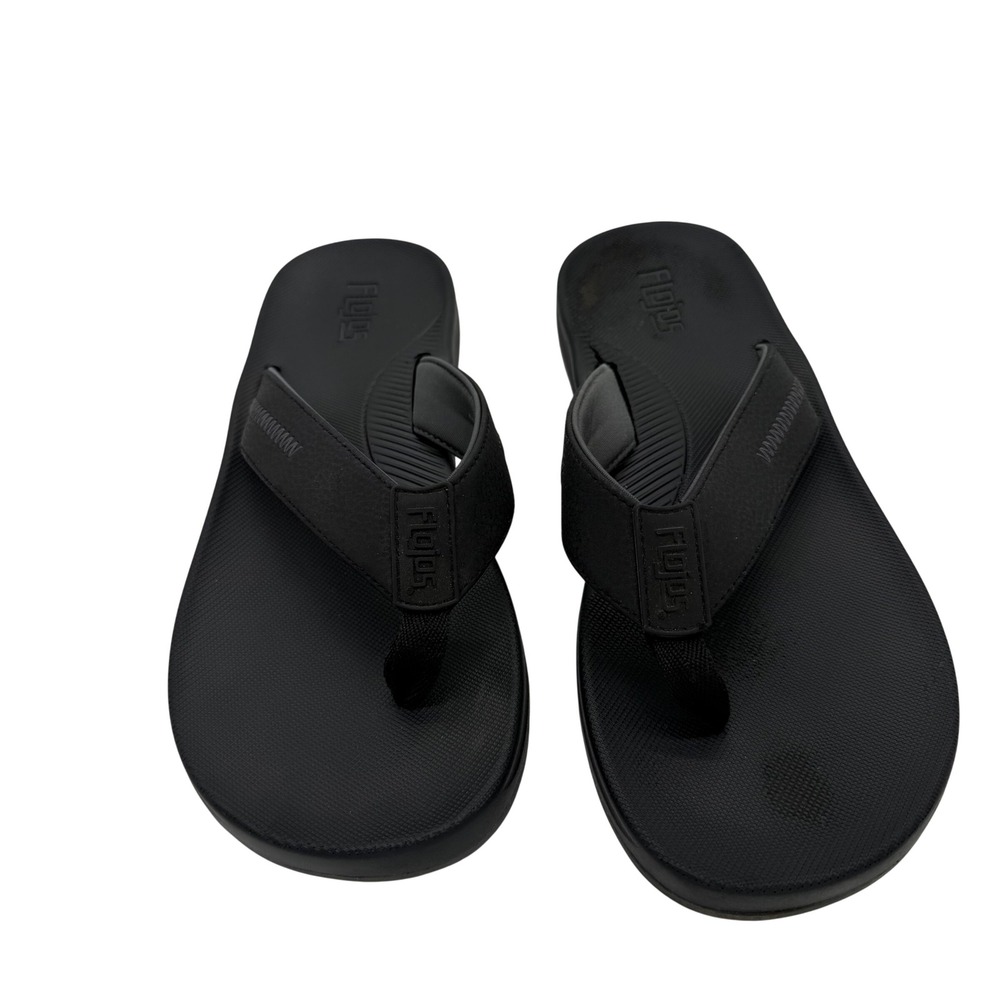 Flojos Mens Black Flip Flop Sandals Wide Strap Textured Footbed Size 11 3068